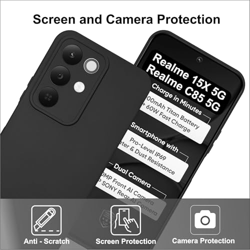 SBMS Silicone Back Cover Case for Realme 15X 5G / Realme C85 5G | Soft Micro-Fibre Lining Inside | Camera Protection Bump | Shockproof Back Cover Case for Realme 15X (Candy Cloth_Black) - Image 2