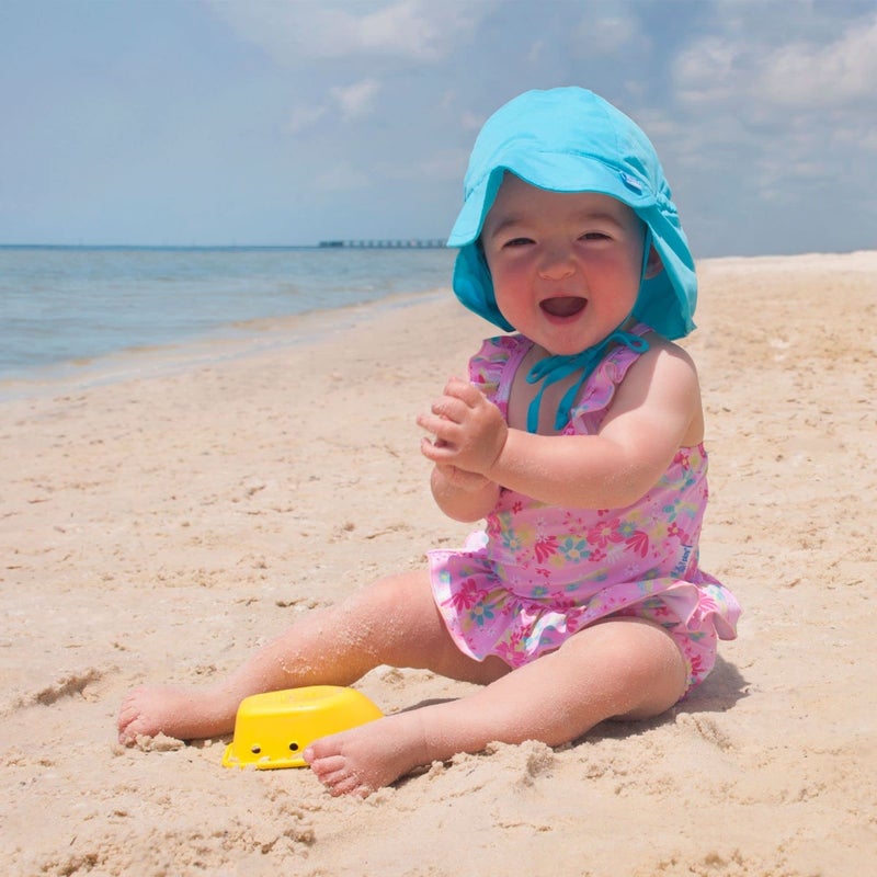 green sprouts i Play. Toddler Flap Sun Protection Swim Hat, Aqua, 2T-4T - Image 2