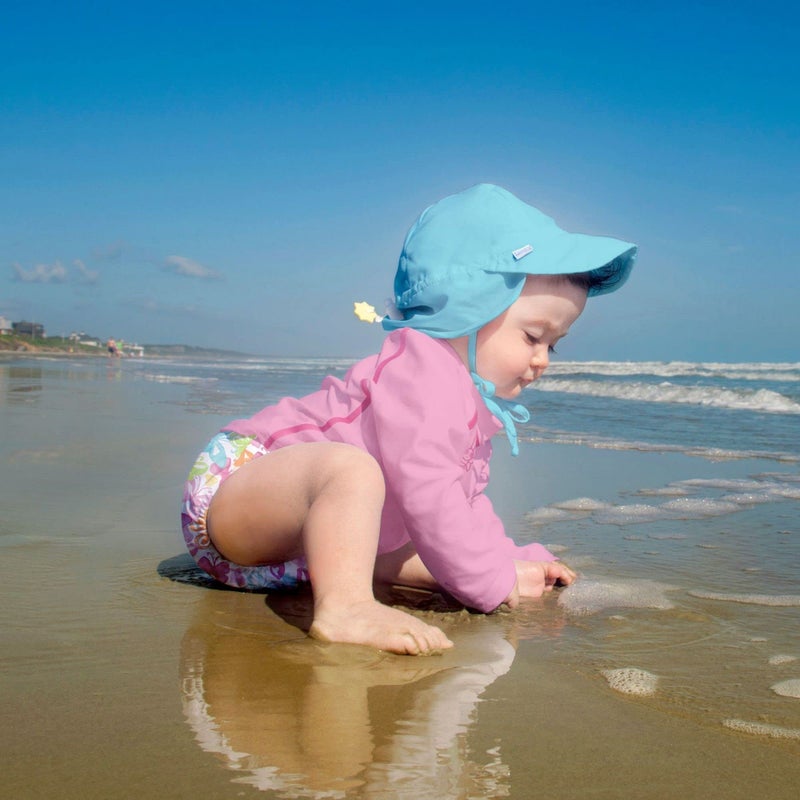 green sprouts i Play. Toddler Flap Sun Protection Swim Hat, Aqua, 2T-4T - Image 3