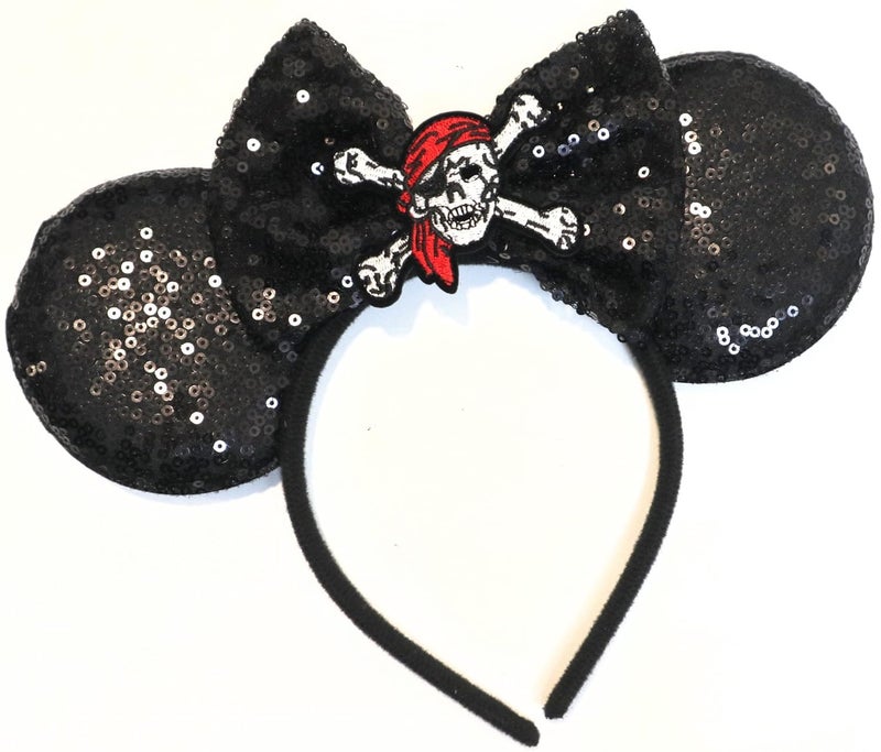 Pirate Minnie Mouse Ears, Cruise Ears, Silver Black Blue Rainbow Sparkle Classic Red Sequin Ears