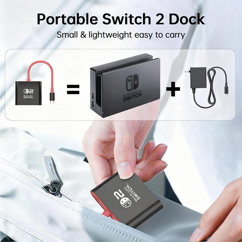 AHGEIIY محطة إرساء AHGEIIY Switch 2 لجهاز نينتندو سويتش، ترقية لمحول تلفاز نينتندو سويتش مع HDMI 4K@ 60Hz ومنفذ USB 3.0 و100W PD، محطة إرساء محمولة للسفر لجهاز سويتش 2/OLED ماك بوك ستيم ديك - Image 2