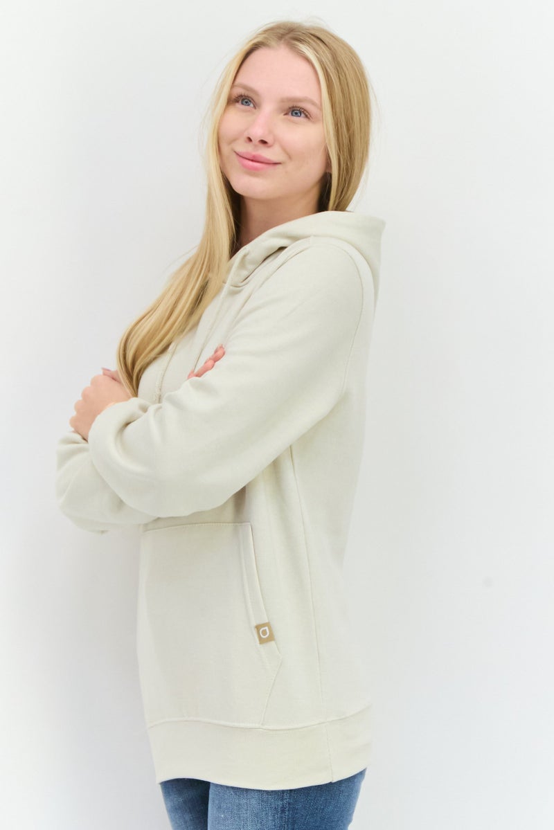 JUICE Women Hooded Plain Long Sleeves Sweatshirt, Beige  - Image 2