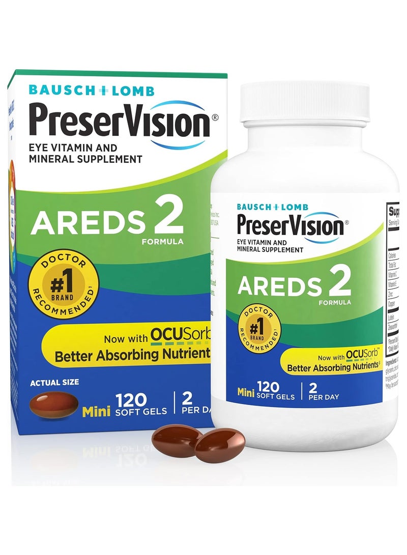 Bausch + Lomb مكمل فيتامينات ومعادن العين PreserVision REDS 2، يحتوي على لوتين، فيتامين C، زياكسانثين، زنك وفيتامين E، 120 كبسولة لينة - Image 1