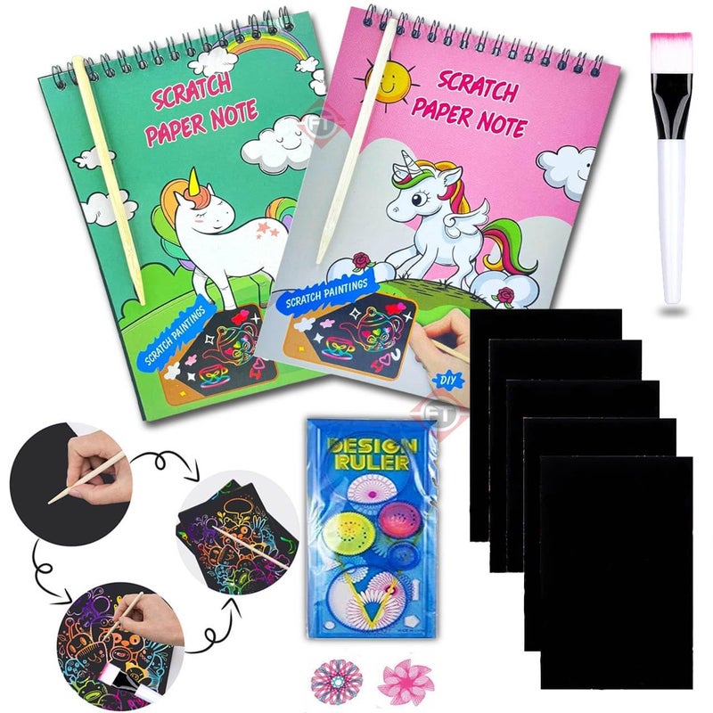 Firstly 2 Scratch Notebooks+ 2 Stylus+1 Brush+ 1 Spirograph Ruler| Party Bag Fillers for Kids, Prize Box Fillers for Kids Party Kid Party Favours Small Toy for Game Prizes - Image 1