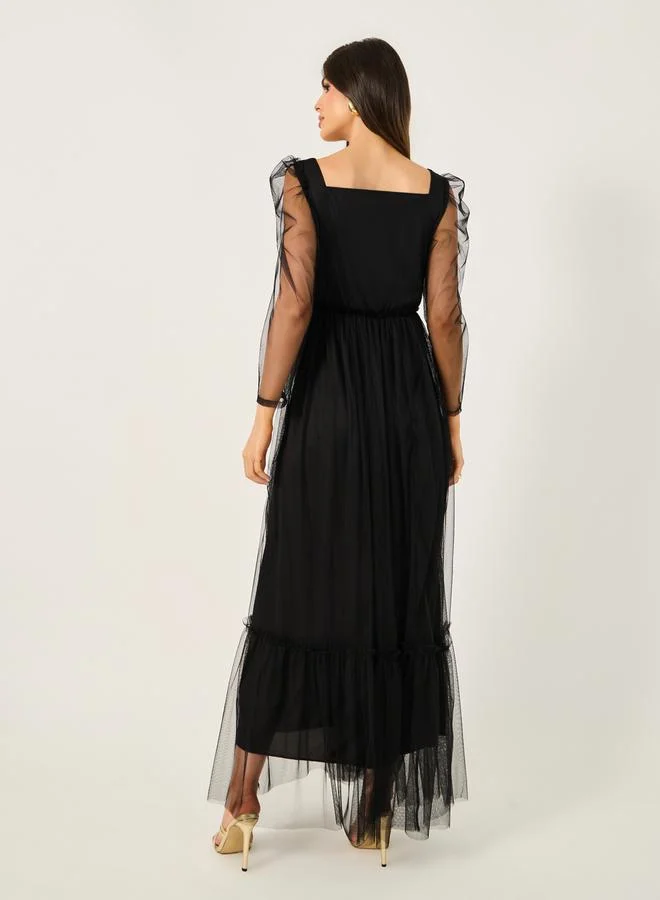 Styli Square Neck Tulle Dress