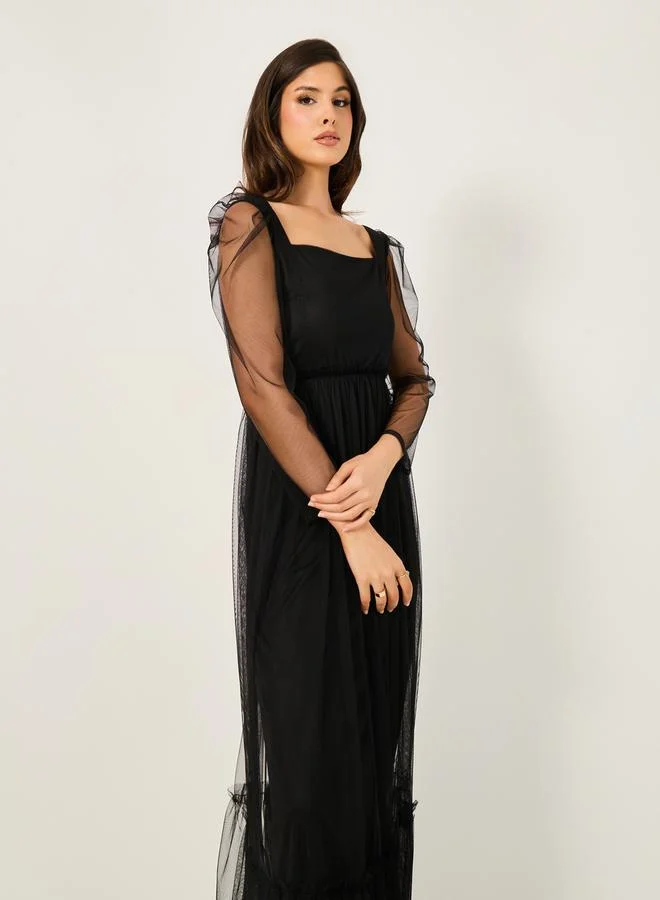 Styli Square Neck Tulle Dress