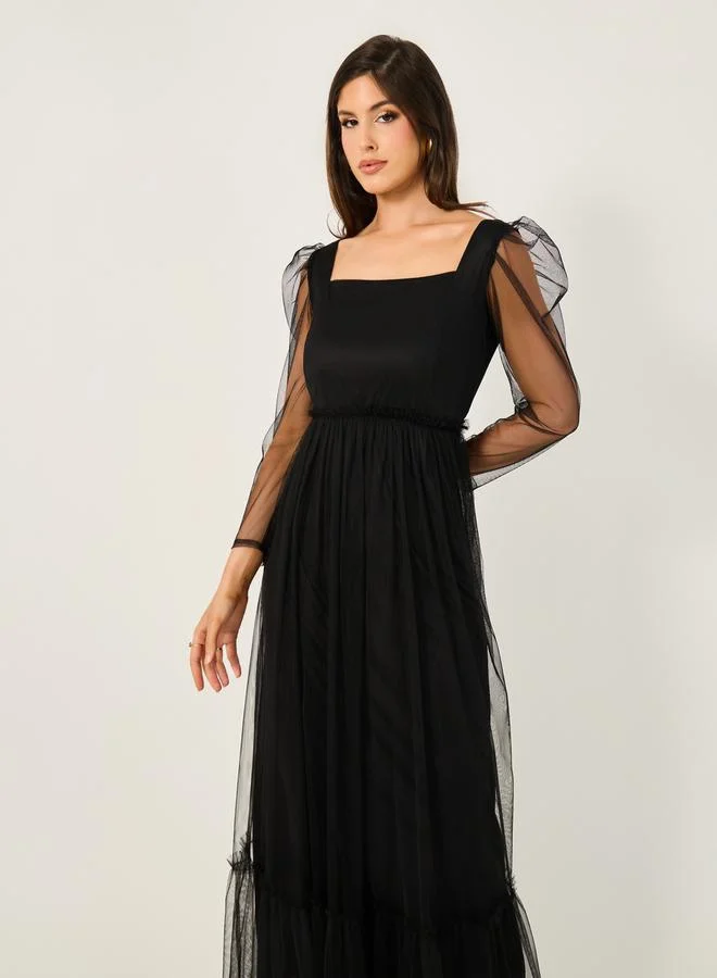 Styli Square Neck Tulle Dress