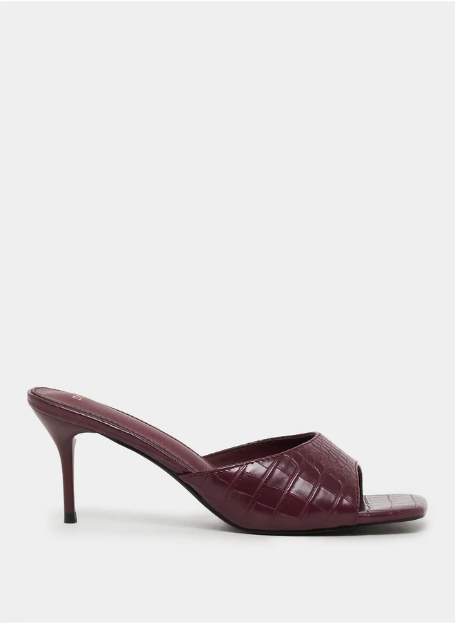 Styli Croc-Textured Open Toe Stiletto Heel Sandals