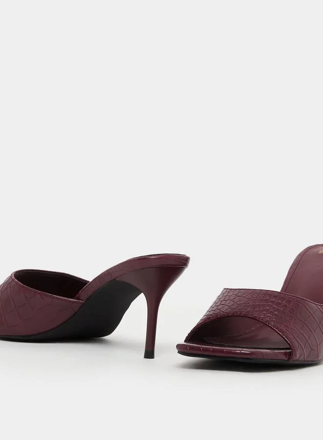 Styli Styli Croc-Textured Open Toe Stiletto Heel Sandals