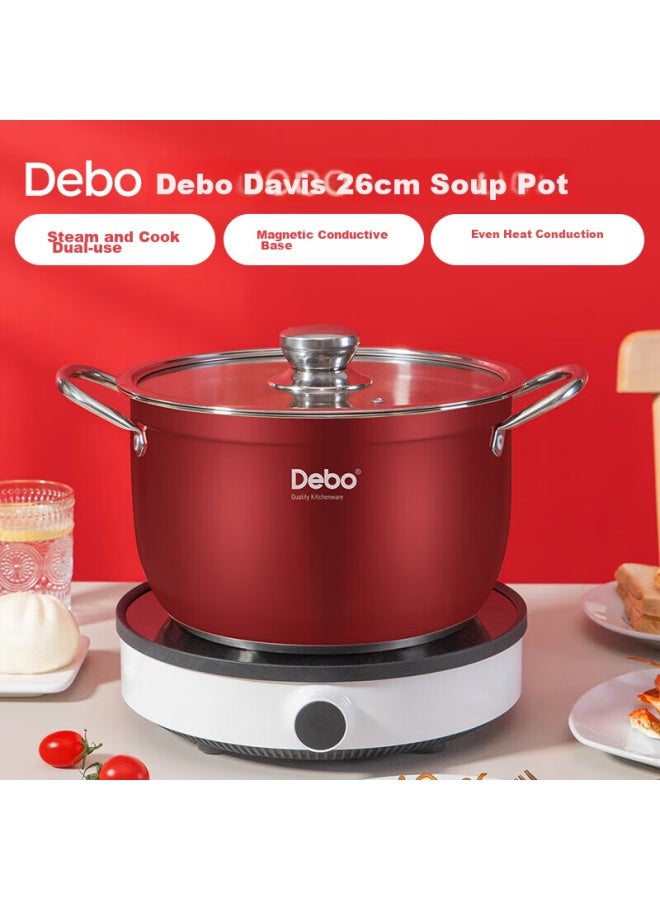 Debo Stainless Steel Soup Pot, Dual-purpose For Steaming And Cooking, Compatible With Gas And Induction Stoves, 26cm, Dep-ds310 - Image 1