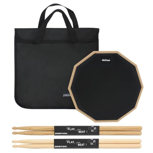 Vhffoso 12 Inch Practice Drum Pad and Sticks, Beginner Snare Drum Pad with Drumsticks(2 pairs) and Carrying Bag, Double Sided Silent Drum Pad (Black) - Image 1