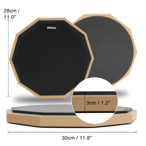 Vhffoso 12 Inch Practice Drum Pad and Sticks, Beginner Snare Drum Pad with Drumsticks(2 pairs) and Carrying Bag, Double Sided Silent Drum Pad (Black) - Image 4