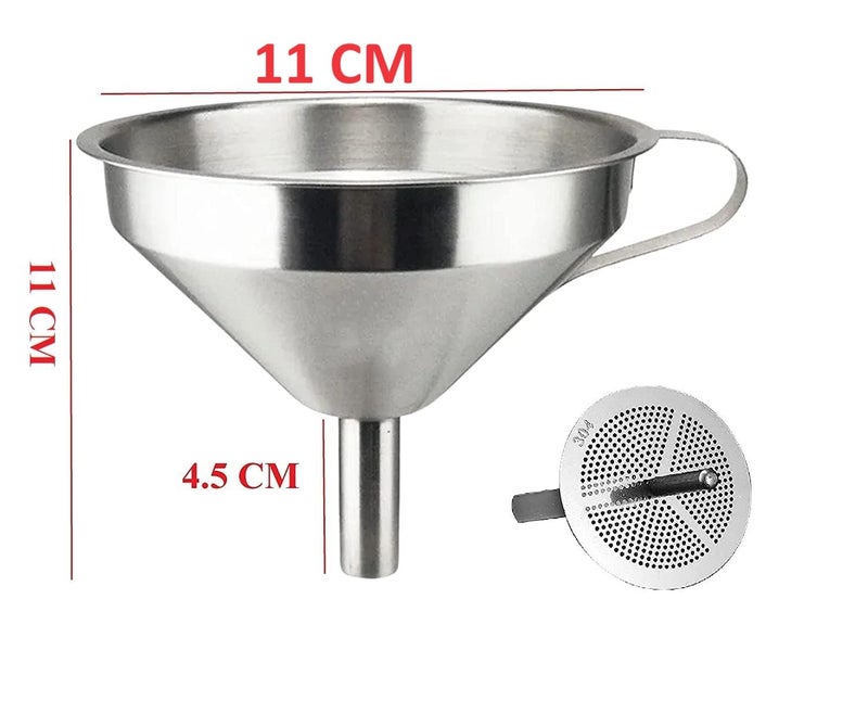 Bridge2shopping Multipurpose Stainless Steel Funnel with Detachable Strainer, 11 CM, Silver - Image 2