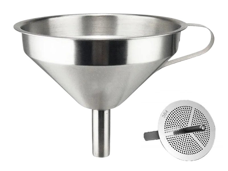 Bridge2shopping Multipurpose Stainless Steel Funnel with Detachable Strainer, 11 CM, Silver - Image 1