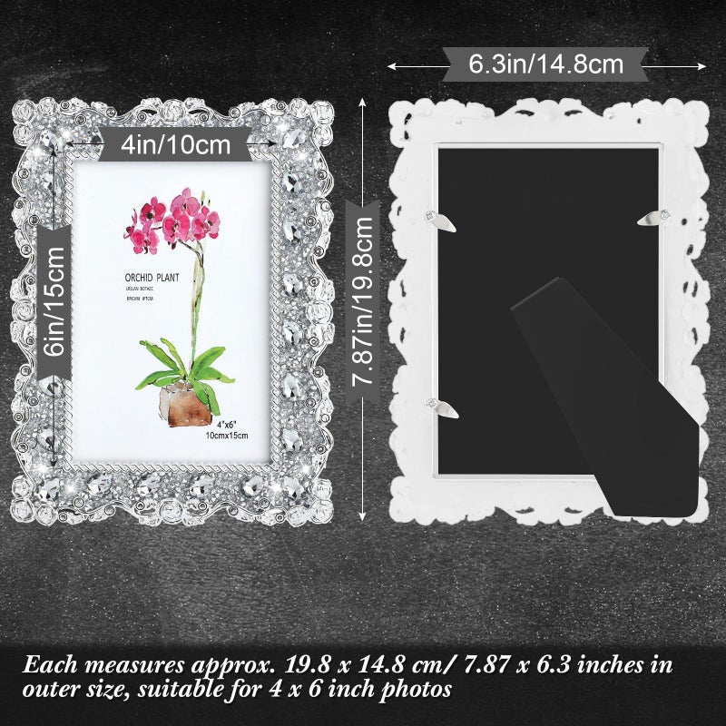 Yookeer 4 Pack 4 x 6 Inch Crystal Picture Frame Resin Wedding Photo Frame Jewel Picture with Rhinestones Photo Gift for Wedding Table Top Desktop Display - Image 3