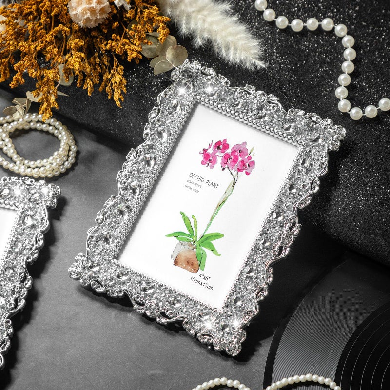 Yookeer 4 Pack 4 x 6 Inch Crystal Picture Frame Resin Wedding Photo Frame Jewel Picture with Rhinestones Photo Gift for Wedding Table Top Desktop Display - Image 2