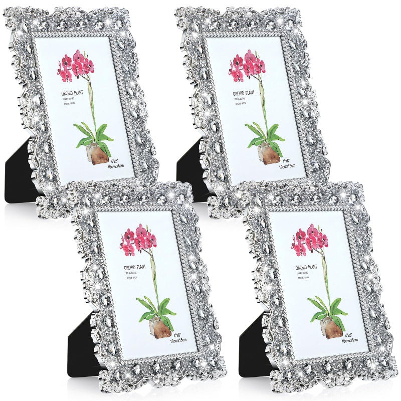 Yookeer 4 Pack 4 x 6 Inch Crystal Picture Frame Resin Wedding Photo Frame Jewel Picture with Rhinestones Photo Gift for Wedding Table Top Desktop Display - Image 1