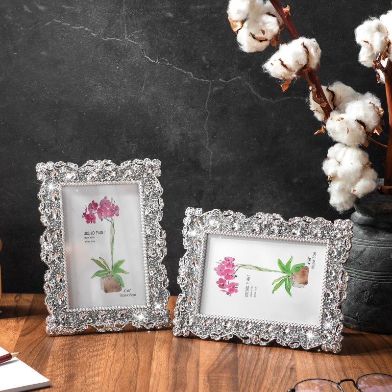 Yookeer 4 Pack 4 x 6 Inch Crystal Picture Frame Resin Wedding Photo Frame Jewel Picture with Rhinestones Photo Gift for Wedding Table Top Desktop Display - Image 5