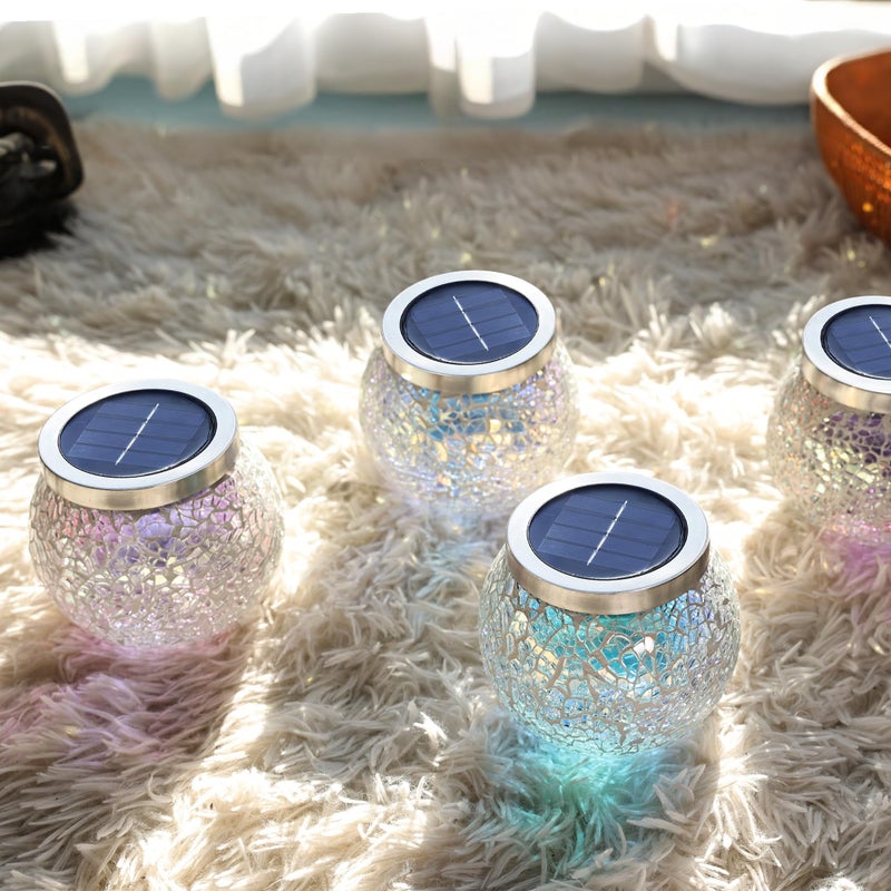 Cooo 6 Pack Gift for him her Heavy Solar Mosaic Crackle Glass Lights with Dual Solar Panels, Color-Changing RGB Lantern, Exclusive Dazzling Glass, Waterproof Outdoor Table Lamps Garden Lamp - Image 5