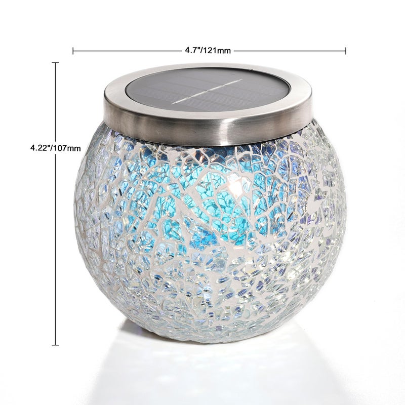Cooo 6 Pack Gift for him her Heavy Solar Mosaic Crackle Glass Lights with Dual Solar Panels, Color-Changing RGB Lantern, Exclusive Dazzling Glass, Waterproof Outdoor Table Lamps Garden Lamp - Image 2