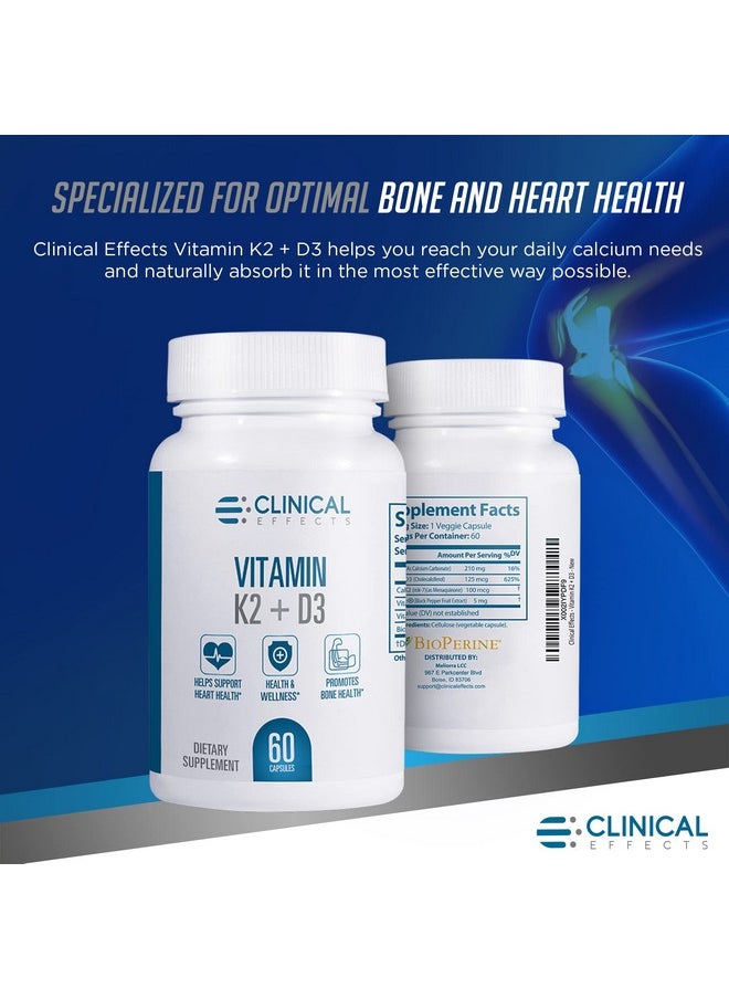 Clinical Effects Vitamin K2 + D3 K2 + D3 Vitamin Supplement With Bioperine Black Pepper Extract And Calcium For Bone And Heart Health Support 60 Capsules Max Absorption Made In The Usa  - Image 4