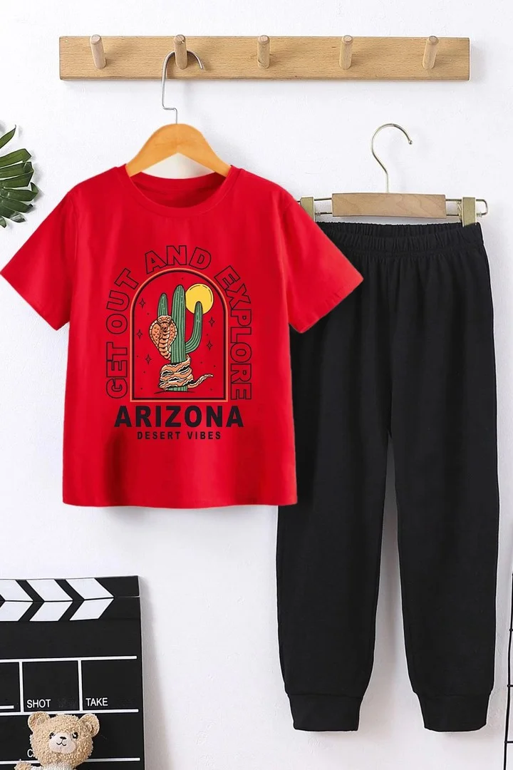 ONLYTRENDWEAR Kids Arizona Bottom - Top Tracksuit Set 3-4 Years Old Red