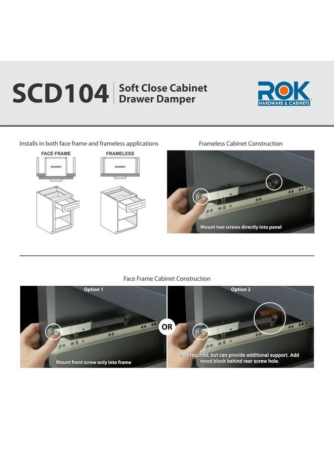 ROK 10-Pack Rok Hardware Soft Close for Wood Drawers/Soft Close Drawer Adapter/Add-On/Retrofit (White), SCD104W - Image 3