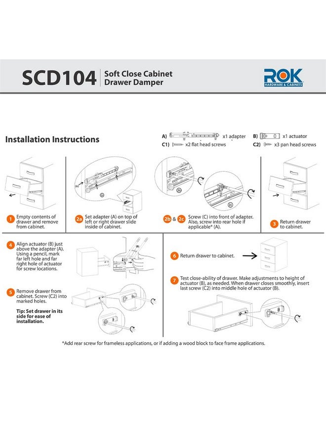 ROK 10-Pack Rok Hardware Soft Close for Wood Drawers/Soft Close Drawer Adapter/Add-On/Retrofit (White), SCD104W - Image 2