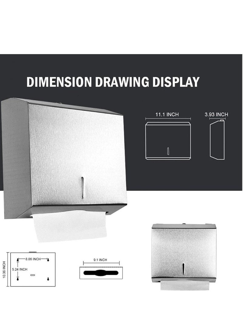 wall-mounted comercial paper towel dispenser brushed stainless steel bathroom hand towel dispenser with lock design large capacity300p c-Fold  300 multi-fold capacity - Image 2