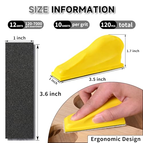 Shineboc 120 PCS Micro Sander Kit, Detail & Mini Hand Sanding Block, 120–7000 Grit Silicon Carbide Sandpaper Assortment for Wood, Crafts, Tight Spaces and DIY Projects - Image 2