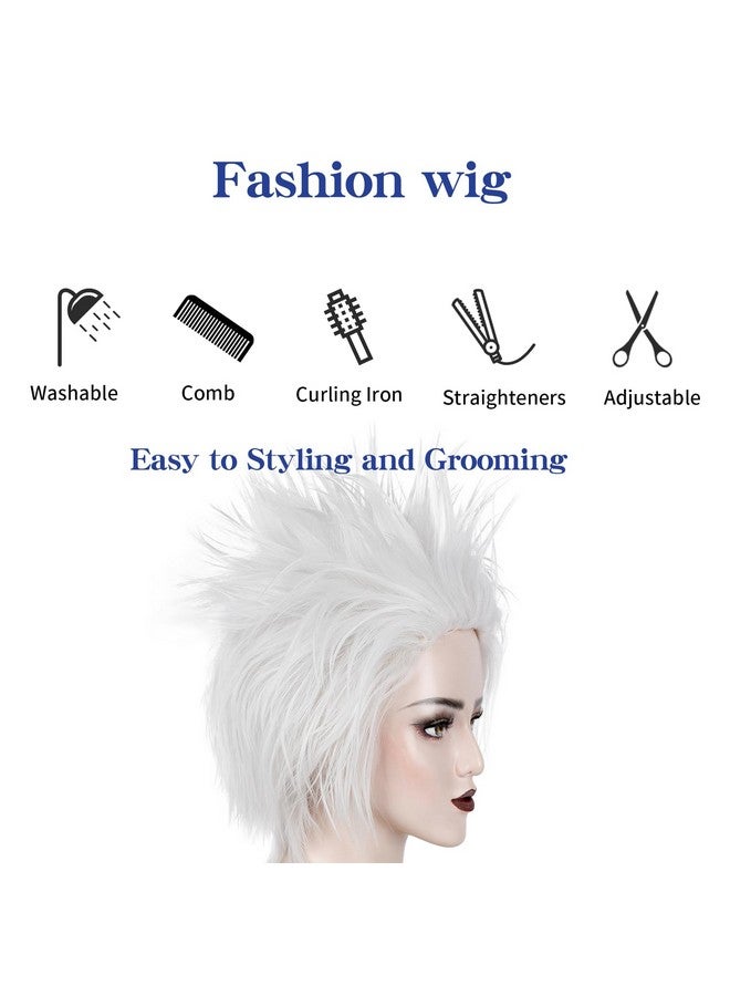 ويكين باروكة شعر مستعار قصير من WeKen باللون الفضي والأبيض للرجال والنساء لحفلات الهالوين التنكرية - Image 5