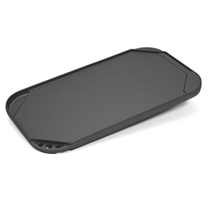 Two Burner Reversible Griddle for kitchen use, cast aluminum, black, large capacity 26x49cm with smooth and ribbed dual-sided grill surface - Image 5