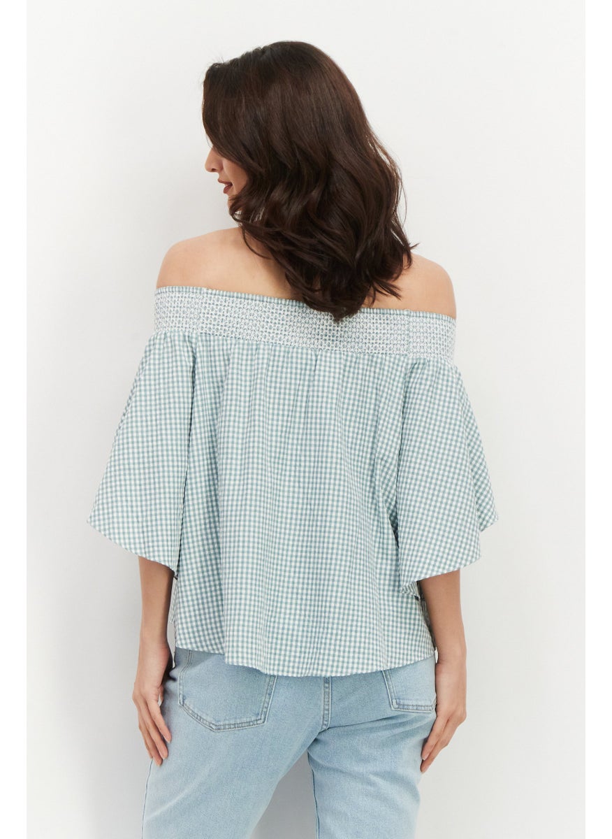 Women Off Shoulder Short Sleeve Gingham Top, White - pzsku/Z6B0C6B24576E40A10426Z/45/_/1738073539/cb6139e2-db05-4d10-bf46-819738061fe0