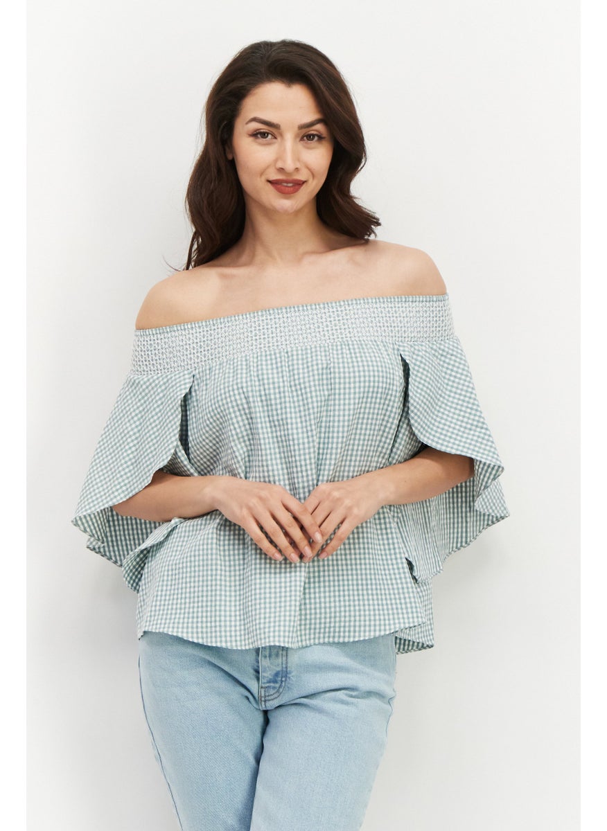 Women Off Shoulder Short Sleeve Gingham Top, White - pzsku/Z6B0C6B24576E40A10426Z/45/_/1738073563/631208f9-1caa-48a3-a578-f42886b3eaf5