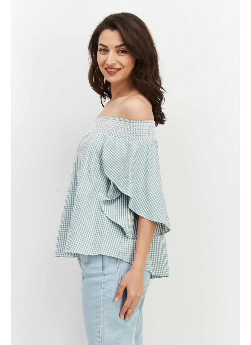 Women Off Shoulder Short Sleeve Gingham Top, White - pzsku/Z6B0C6B24576E40A10426Z/45/_/1738073572/a9063f33-5df6-4f5e-9507-653043989c93