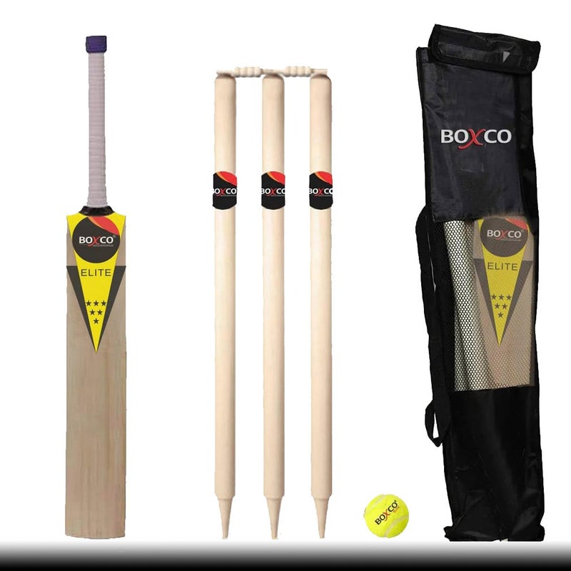 BOXCO طقم كريكيت متميز مع مضرب، كرة تنس، أعمدة، حواجز، حقيبة (من عمر 9 إلى 12) - Image 1