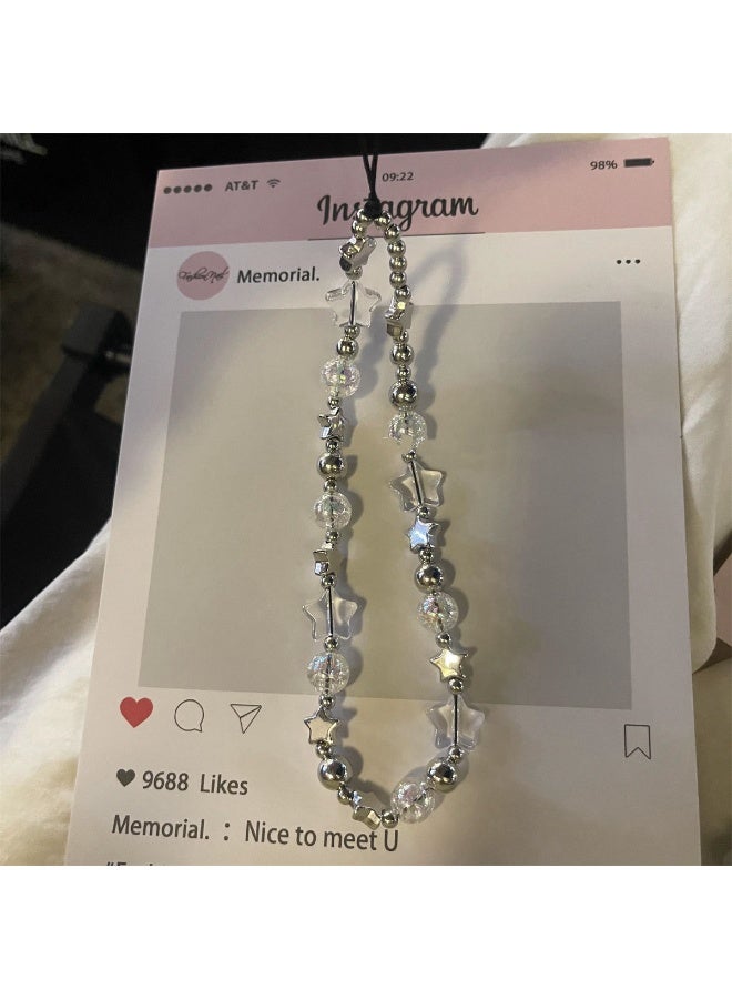 NIBEMINENT Beaded Phone Lanyard, Anti Lost Removable Wrist Strap,Stars Bracelet Pendant, Phone Keychain Lanyard