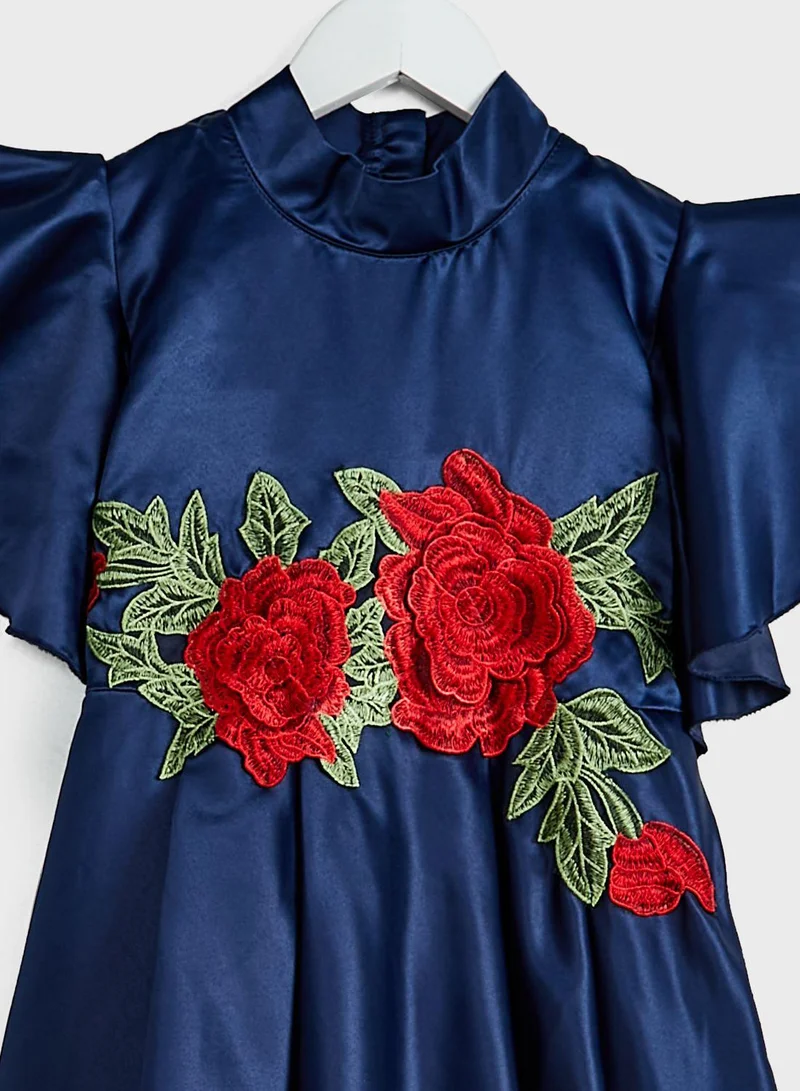 Little Golden Apple Floral Satin Dress