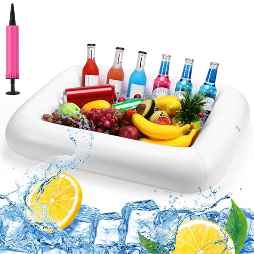 FillTouch حامل مشروبات قابل للنفخ على شكل مستطيل لحمام السباحة، حامل أكواب قابل للنفخ، ملحقات حوض الاستحمام الساخن للبالغين، طفو مشروبات ممتع لحفلات حمام السباحة (أبيض) - Image 1