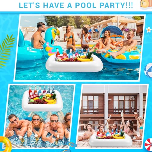 FillTouch حامل مشروبات قابل للنفخ على شكل مستطيل لحمام السباحة، حامل أكواب قابل للنفخ، ملحقات حوض الاستحمام الساخن للبالغين، طفو مشروبات ممتع لحفلات حمام السباحة (أبيض) - Image 3