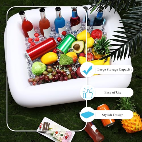 FillTouch حامل مشروبات قابل للنفخ على شكل مستطيل لحمام السباحة، حامل أكواب قابل للنفخ، ملحقات حوض الاستحمام الساخن للبالغين، طفو مشروبات ممتع لحفلات حمام السباحة (أبيض) - Image 4