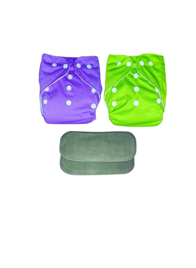 Kogar Reuse Nappy Adjustable Reusable & washable Cloth Diaper with Super Absorbent Insert, 3-36 Months, 2-Pack (Purple & Green) - Image 1