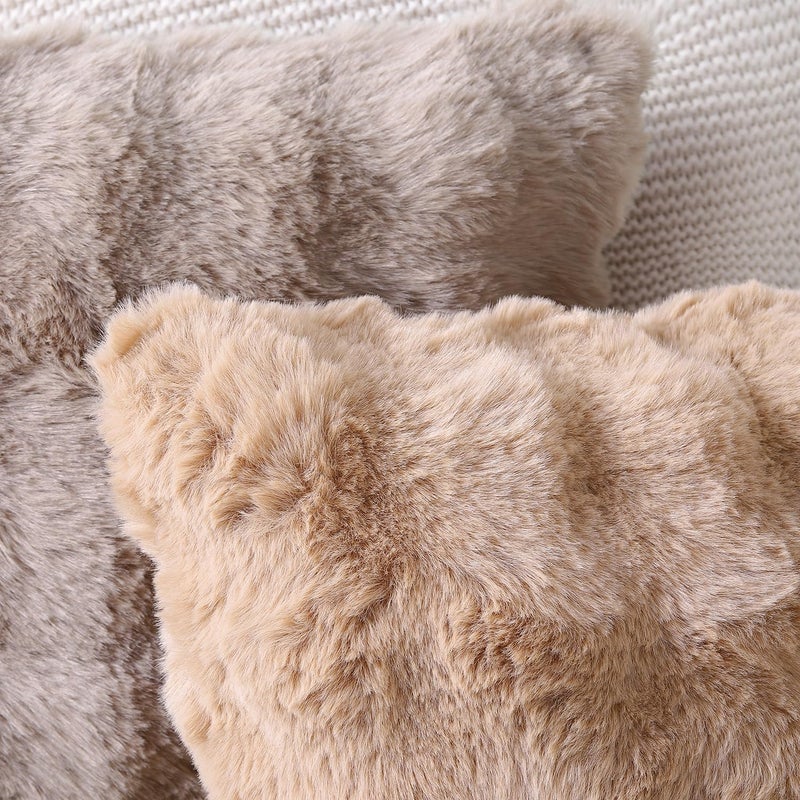 MADIZZ Pack of 2 Thick Plush Wool Throw Pillow Covers 20x20 Inch Camel Soft Neutral Decorative Throw Pillows Accent Boho Cushion Covers for Couch Sofa Bedroom Pillow Shell - Image 5