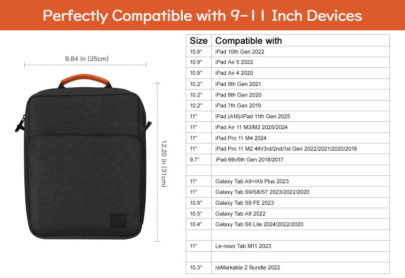 Dadanism 9-11 Inch Tablet Sleeve Bag Carrying Case with Shoulder Strap for iPad (A16) 11", iPad 10th Gen 10.9" Air 5/4, i-Pad Air/Pro 11", i-Pad 9/8/7th 10.2", Galaxy Tab A9+ Plus 11",Black & Grey - Image 2