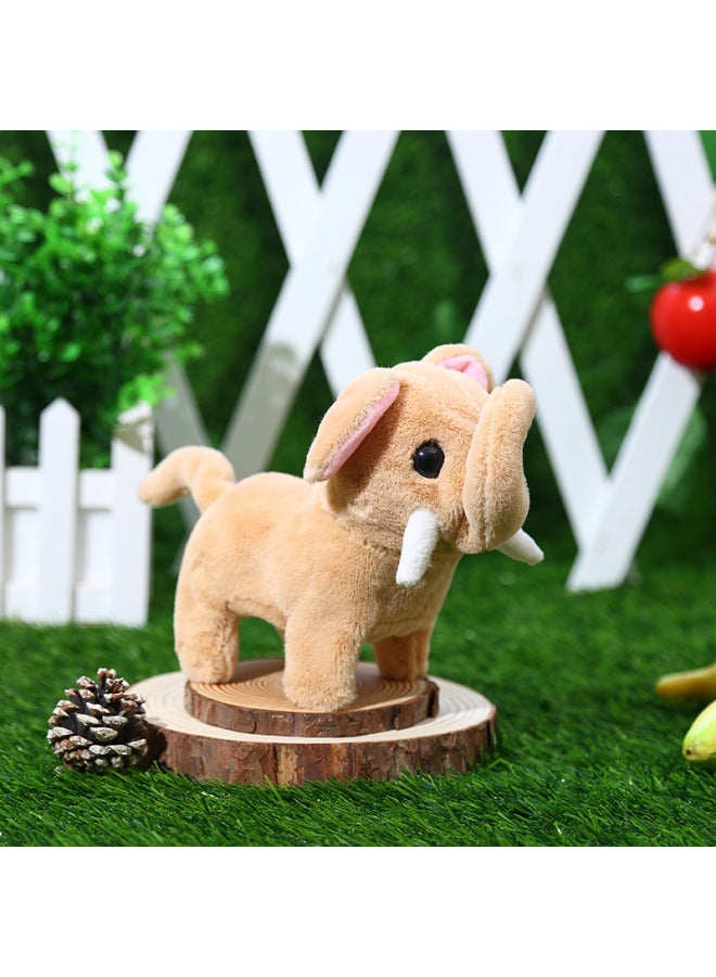 Simulation Electric Plush Electric Elephant Children Play House Pet Toys Will Walk Will Call Cute Little Elephant Toys-Color:Light Brown - Image 1