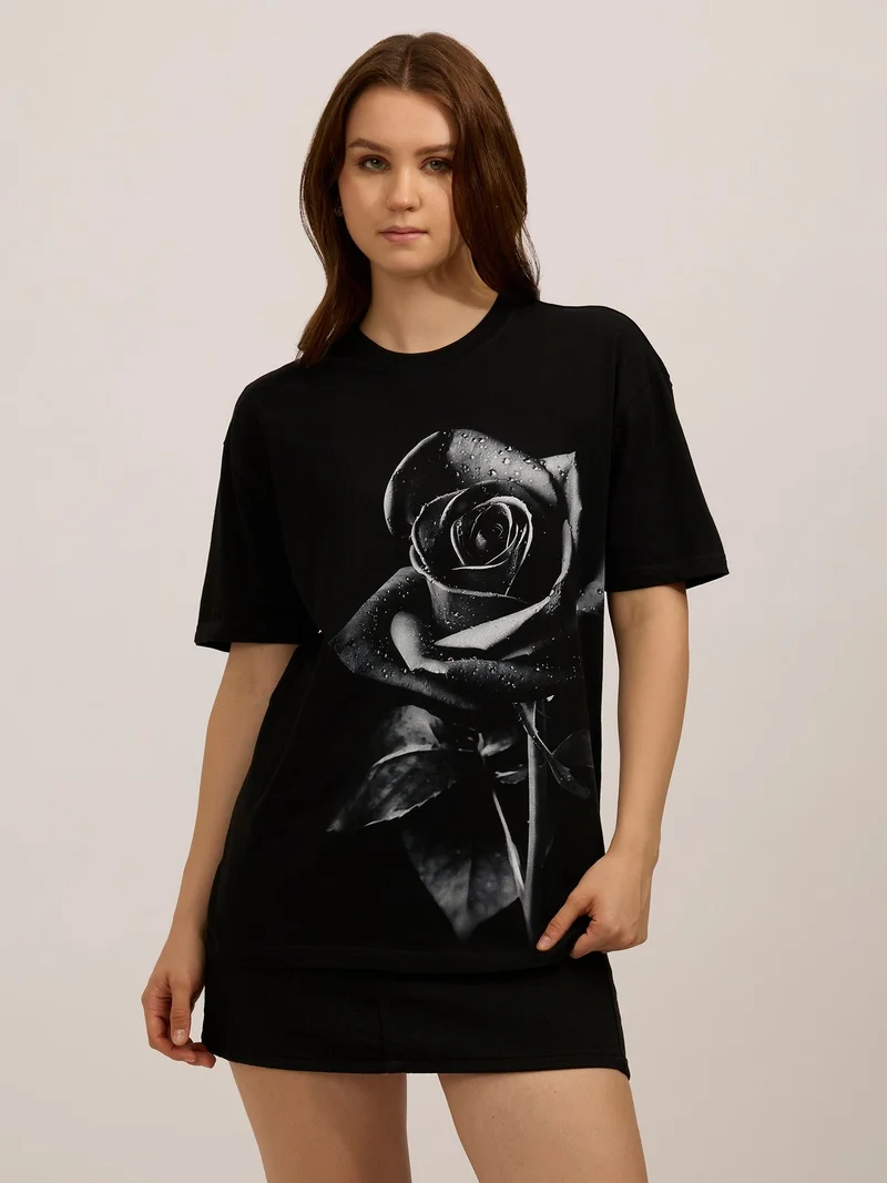 Outzidr  Black Graphic Oversized T-Shirt for Women | Best Price UAE