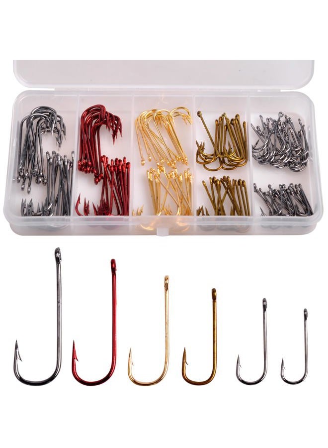 VATEICO Aberdeen Hook Set,150pcs Fishing Hooks Long Shank Offset Hook Light Wire Fish Hook High Carbon Steel Freshwater Bass Catfish Trout Mix Color Small Size - Image 1