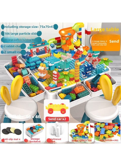 Large Particle Block Table Compatible Lego Assembly Boys Girls Children's Kindergarten Game Toy Table Drawing-Color:Oversized Square Table +4 Storage Heightening +386+2 Chairs