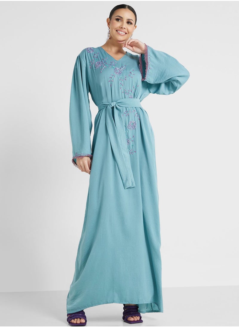 hayas closet - Embellished Belted Jalabiya - Image 1