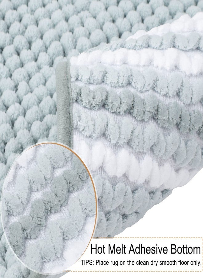 PiccoCasa Chenille Bathroom Rug, Soft Fluffy Absorbent Bath Mat, Medium Pile Striped Carpet Washable Non Slip Bathroom Floor Mats(20"x32",Light Blue & White) - Image 5